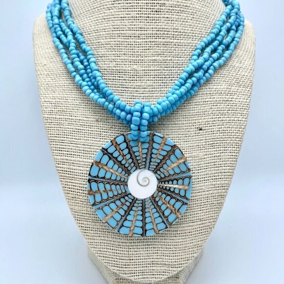 Turquoise Blue Beaded Statement Necklace - Picture 1 of 6
